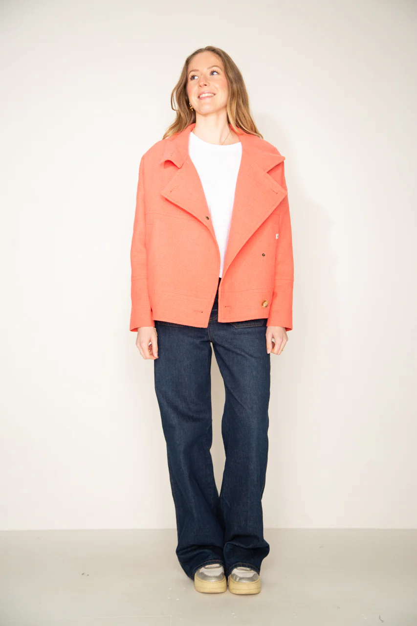 Mably- Manteau court oversize corail